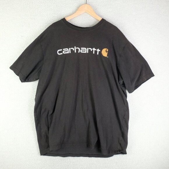Carhartt T Shirt Mens 2Xl Xxl Black Spell Out Double Sided Short Sleeve Worn - Picture 1 of 7